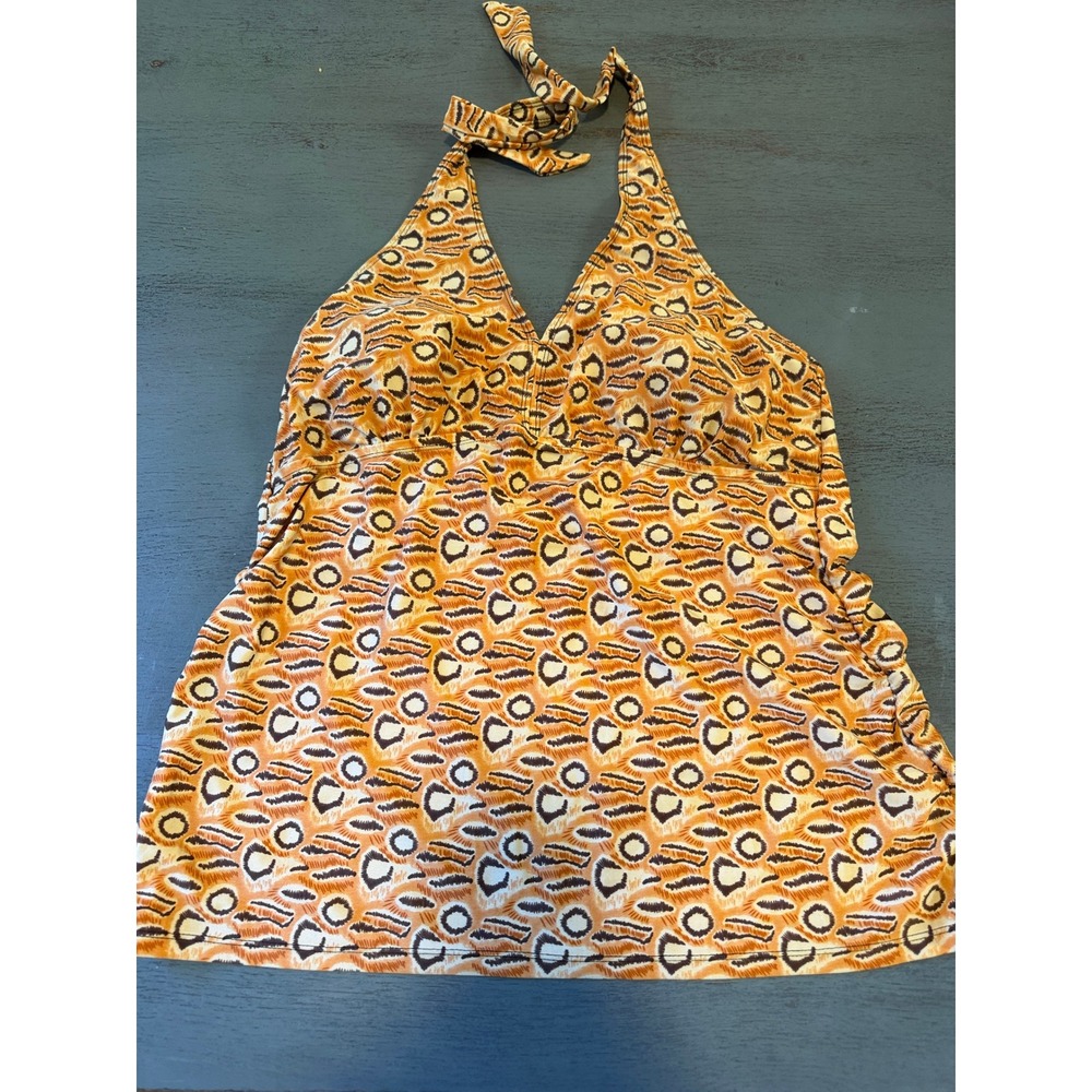 Ingear Plus Size 18 Tankini Top Orange Brown Animal Print Halter Neck IG291P
